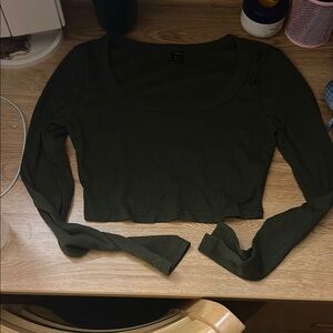 Olive Green Long Sleeve Crop Top